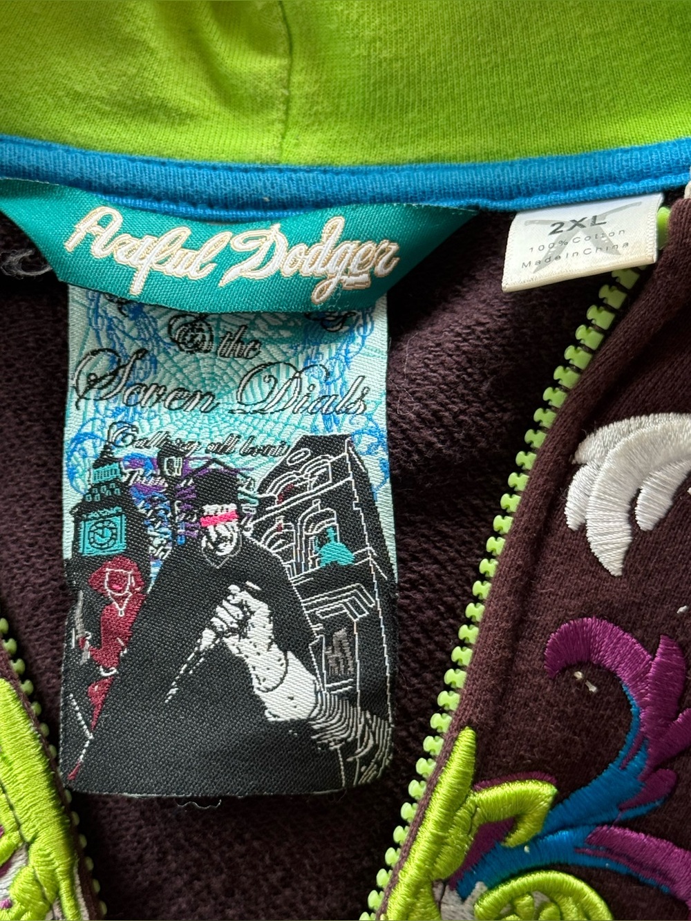 Artful Dodger Y2K Elaborately Embroidered Purple Hoodie 2XL Full Zip Graphic. - Picture 6 of 9
